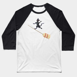 Broom Surfing Black Cat Baseball T-Shirt